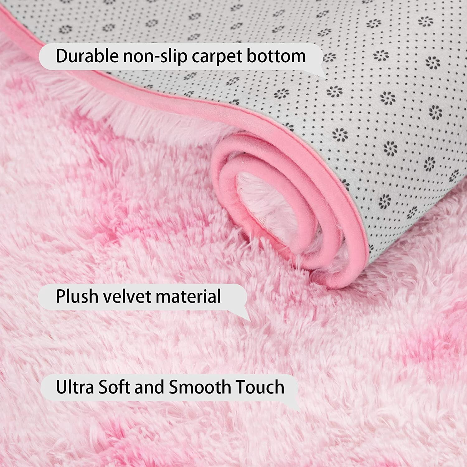 Junovo Luxury Velvet Shag Area Rug Modern Indoor Fluffy Rugs, Extra Comfy and Soft Carpet For Bedroom Living Room Kids Room,3'x4',Pink