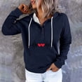 thumbnail image 2 of Jinhomg Women's Fall Sweatshirt Cute Heart Print Drawstring Hoodies Casual Comfy Thin Fleece Button Up Pullover Tops with Kangaroo Pocket Summer Saving Dark Blue M, 2 of 7