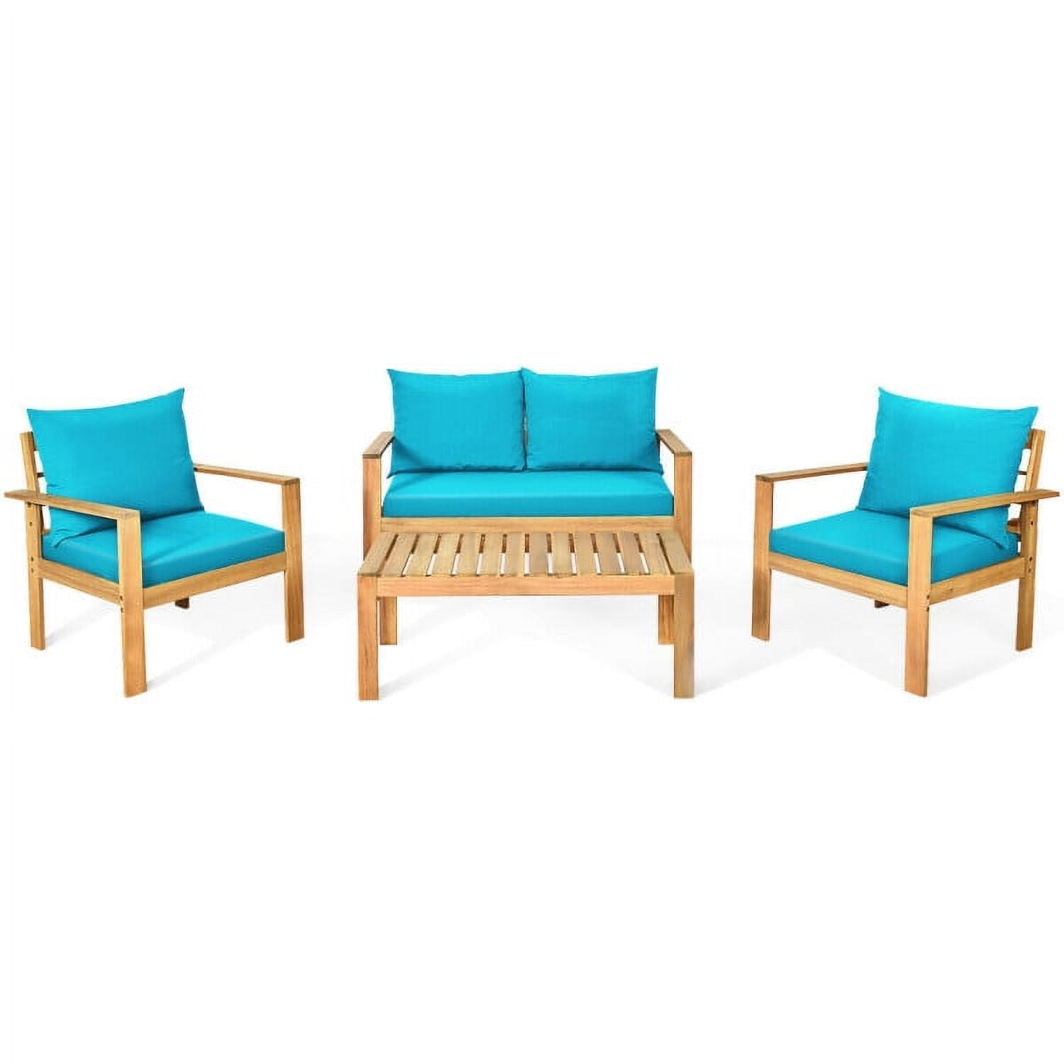 Aimee Lii 4 Pieces Patio Solid Wood Furniture Set, Wood Outdoor Furniture, Turquoise Aimee Lii 4 Pieces Patio Solid Wood Furniture Set, Wood Outdoor Furniture, Turquoise
