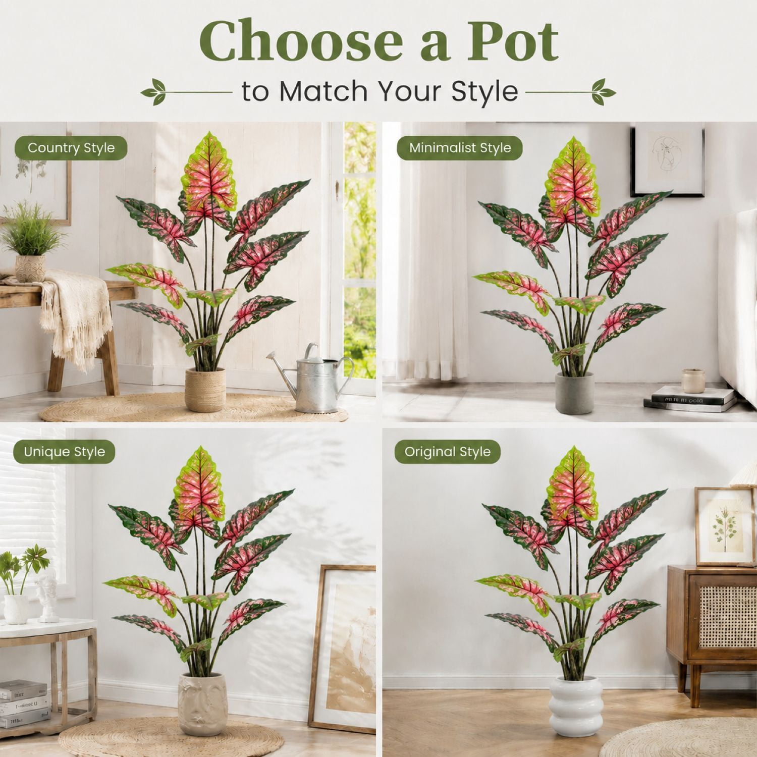 Easy4Home 5.4FT Artificial Plant Fake Caladium Plant Potted Indoor Faux Floor Plant for Home Office Decor, Multicolor