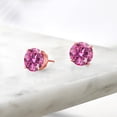thumbnail image 4 of Gem Stone King 18K Rose Gold Plated Silver Pink Moissanite Stud Earrings for Women Men (6.86 Cttw, Round 10MM), 4 of 4