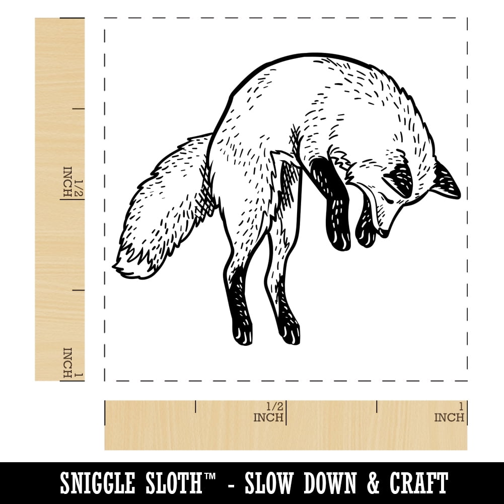 Jumping Leaping Fox Self-Inking Rubber Stamp Ink Stamper - Black Ink - Small 1 Inch