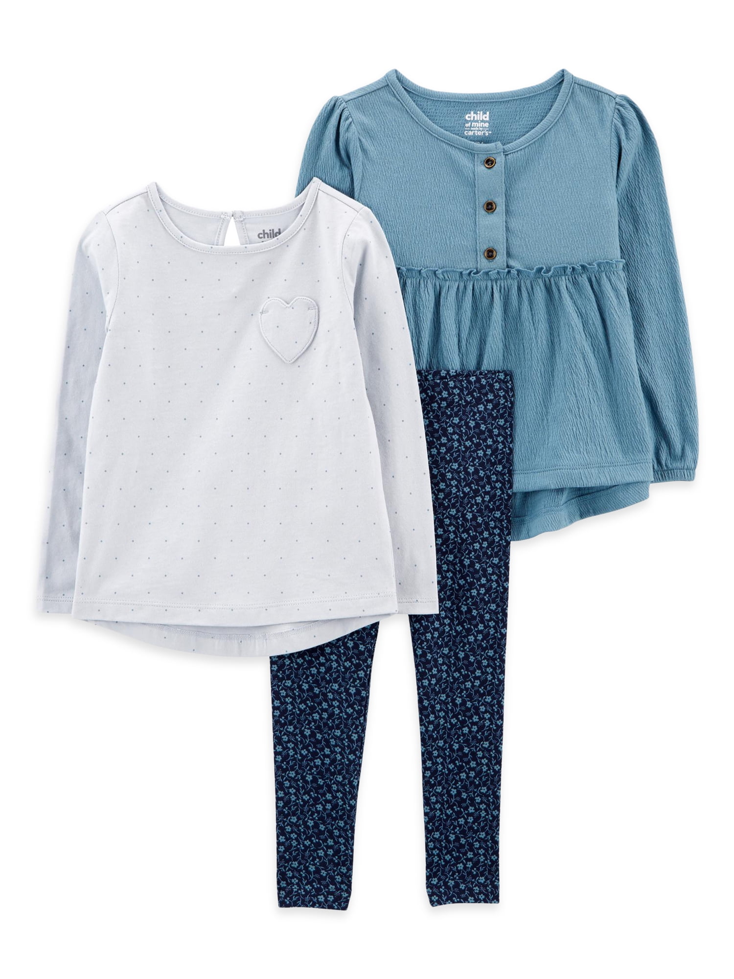 Carter's Child of Mine Baby and Toddler Girl Long-Sleeve Blouse, T-Shirt and Pants Outfit Set, 3-Piece, 12 Months-5T