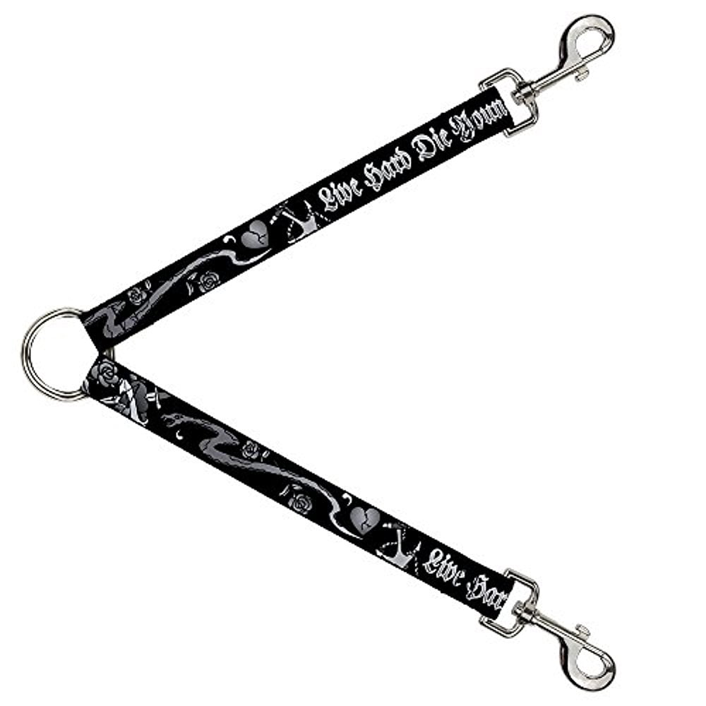 Buckle-Down Leash Splitter - Live Hard Die Young Black White - 1" Wide - 30" Length