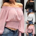 thumbnail image 3 of Sunloudy Blusa de otoño para mujer, Top corto de túnica elástica de manga larga con hombros descubiertos y lunares para damas, negro/blanco/rosa Sunloudy  S/M/L/XL/XXL, 3 of 5