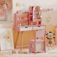 thumbnail image 4 of Costway Coiffeuse pour Enfants avec 3 Modes d'Éclairage, Luminosité Réglable, Armoire Miroir Rose, 4 of 10