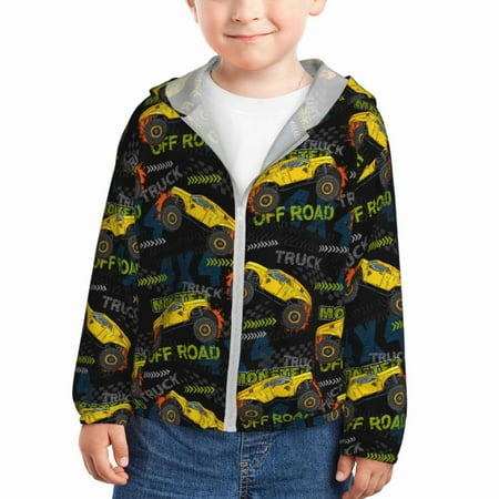 

Gaeub Monster Truck1 Print Athletic Sun Protection Hoodie for Kids Long Sleeve Outdoor UV Shirt Running Fishing Top for Boys Girls-3 Years