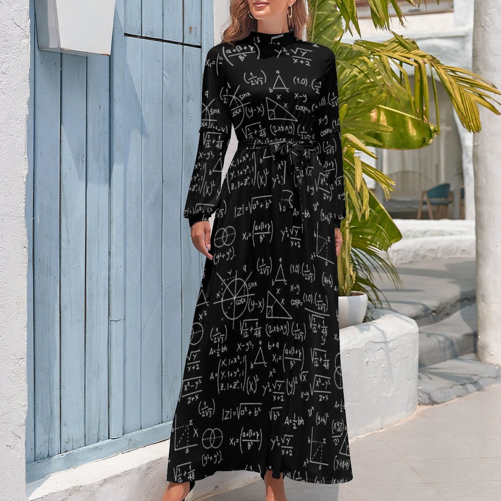 Robe Femme Automne 2024 à Motif Calculatrice - Manches Longues Fluide Avec Poches