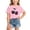 Pink, variant on QHFBli Little Girls Cherry Rhinestone Print T-Shirt, Soft Breathable Crew Neck Loose Fashion Short Sleeve Top for Daily Outdoor Wear 6-8 Years