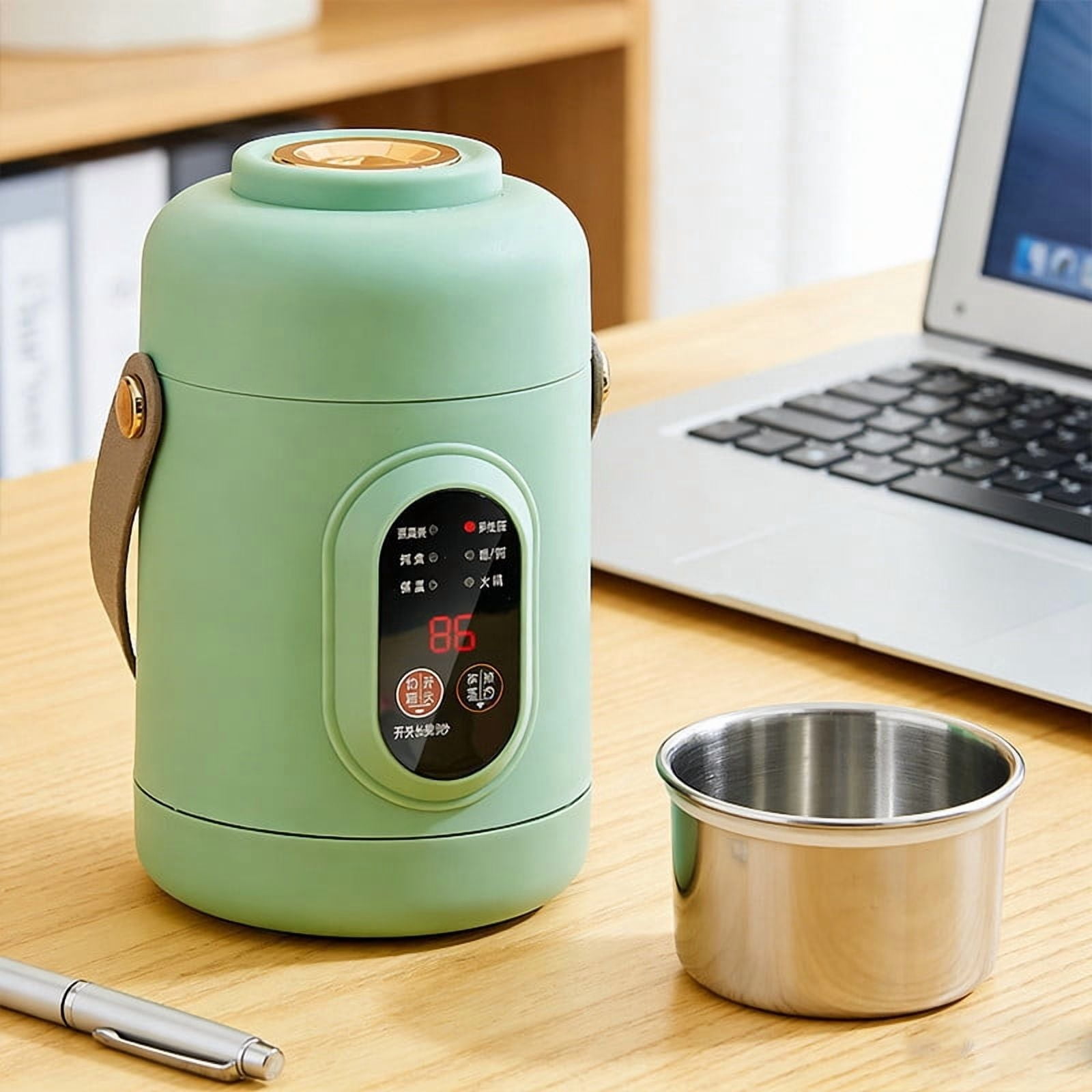 Electric Cooker Mini Rice Cooker Stainless Steel Pot 500W Portable Cooking Pot for Dorm Office Travel Noodles Soup Stew Multifunctional Cooker with Timer