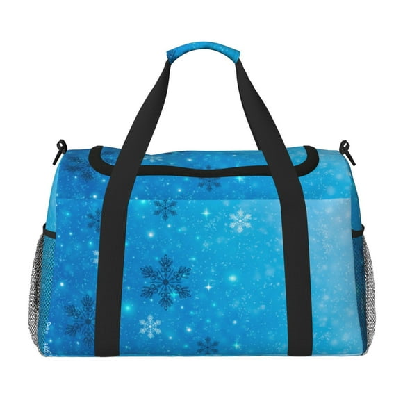 Fotbe Winter With Snowflakes Bolsa de Viaje con Estampado, Bolsa de Fin de Semana para Mujer con Compartimento para Zapatos, Bolsa de Gimnasio con Bolsillo Húmedo