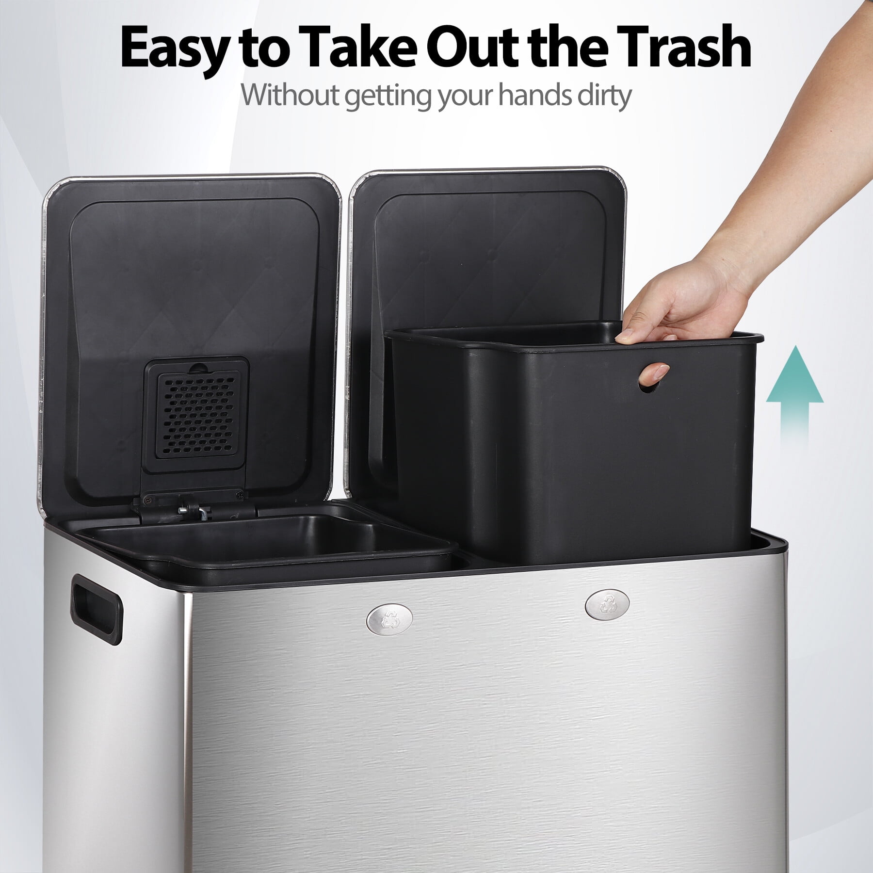 HomGarden 16 Gallon Dual Compartment Trash Can Stainless Steel Step Garbage Can Home Kitchen