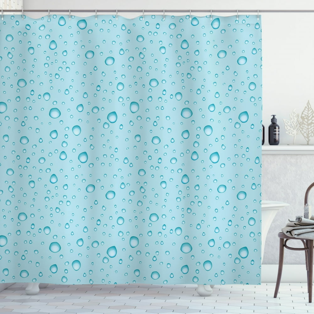 Aqua Shower Curtain, Big Small Water Rain Drops Liquidity Oceanic