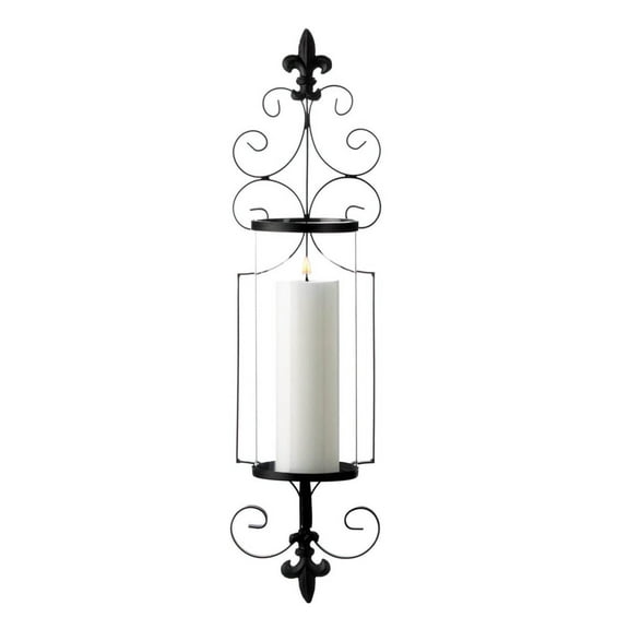 Home Decorative Fleur de Lis Metal Wall Sconce with Glass Cylinder