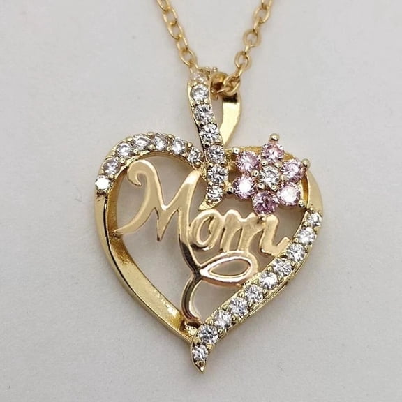 CROPD Mother's Day Gift: Heart-Shaped Mom Pendant Necklace with Zirconia & Floral Design