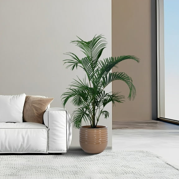 Noble House Brandon Ceramic Flowerpot Set, Glossy Floral Design for Patio or Garden, Set of 3, Antique Bronze