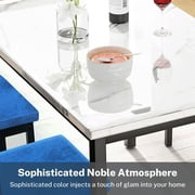 Dining Room Bar Table Set for 4, Kitchen Table Set with 4 Velvet Chairs, Modern Wooden Top Finish Dining Set for Bar, Breakfast Nook, Blue