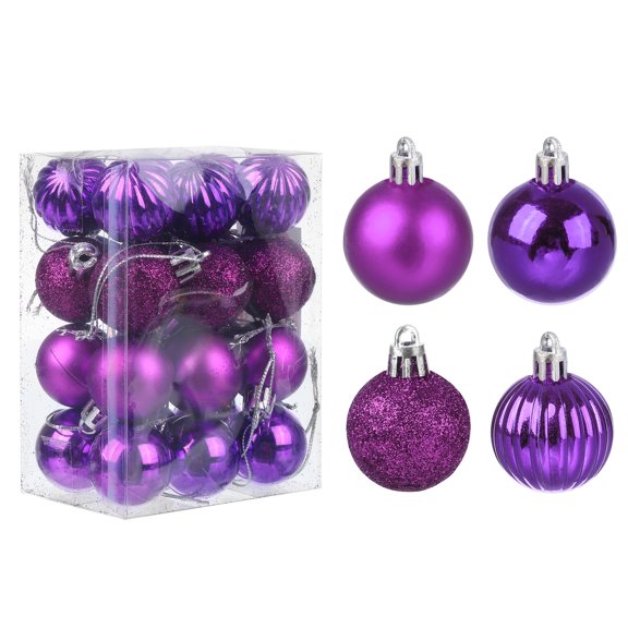 Uxcell 24Pcs bolas de Navidad de 1.18" adornos a prueba de roturas para decoración de árboles de Navidad moradas