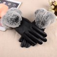 thumbnail image 2 of Guantes de invierno para mujer Faux Rabbit PU Cuero Pantalla táctil Mitones Señora Mujer Conducir al aire libre Guantes cálidos Negro JAMW Sencillez, 2 of 5