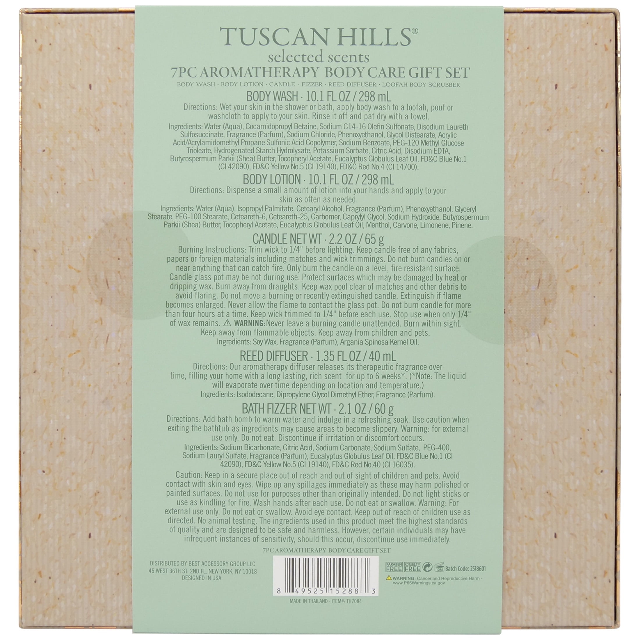 Tuscan Hills Aromatherapy Body Care Gift Set, Spearment and Argon Oil Scent, 7 Piece