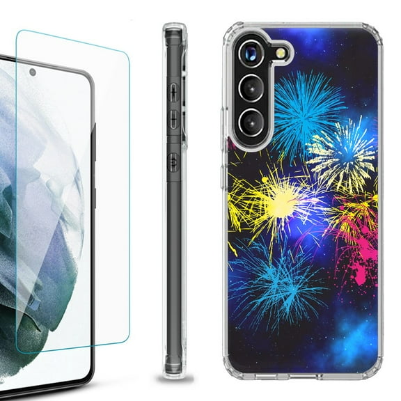 Shockproof Bumper Phone Case for Samsung Galaxy S23 5G, with Tempered Glass Screen Protector, by OneToughShield ® - Fireworks