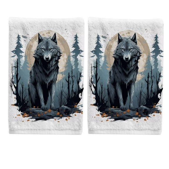 Ryvnso Wolf in Forest Hand Towels Set for Bathroom Cotton Face Towel Decorative 15.5x29.5 inch