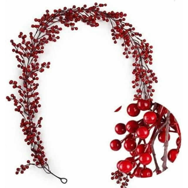 RECUTMS Guirlande de Baies Rouges de Noël, Guirlande de Baies Rouges Artificielles Flexibles de 6 Pieds pour Décoration de Cheminée Intérieure Extérieure pour Décoration de Vacances d'Hiver Nouvel An (Baies Rouges)