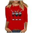 thumbnail image 1 of RKSTN Sweat-Shirt pour Femmes Mode Imprimé Décontracté Col Rond Pull Manches 3/4 Haut Chandail en Molleton de Noël, 1 of 4