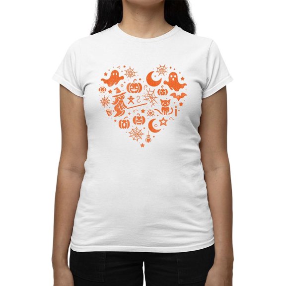 Halloween Witch and Ghost Heart Design Graphic - Women's T-shirt