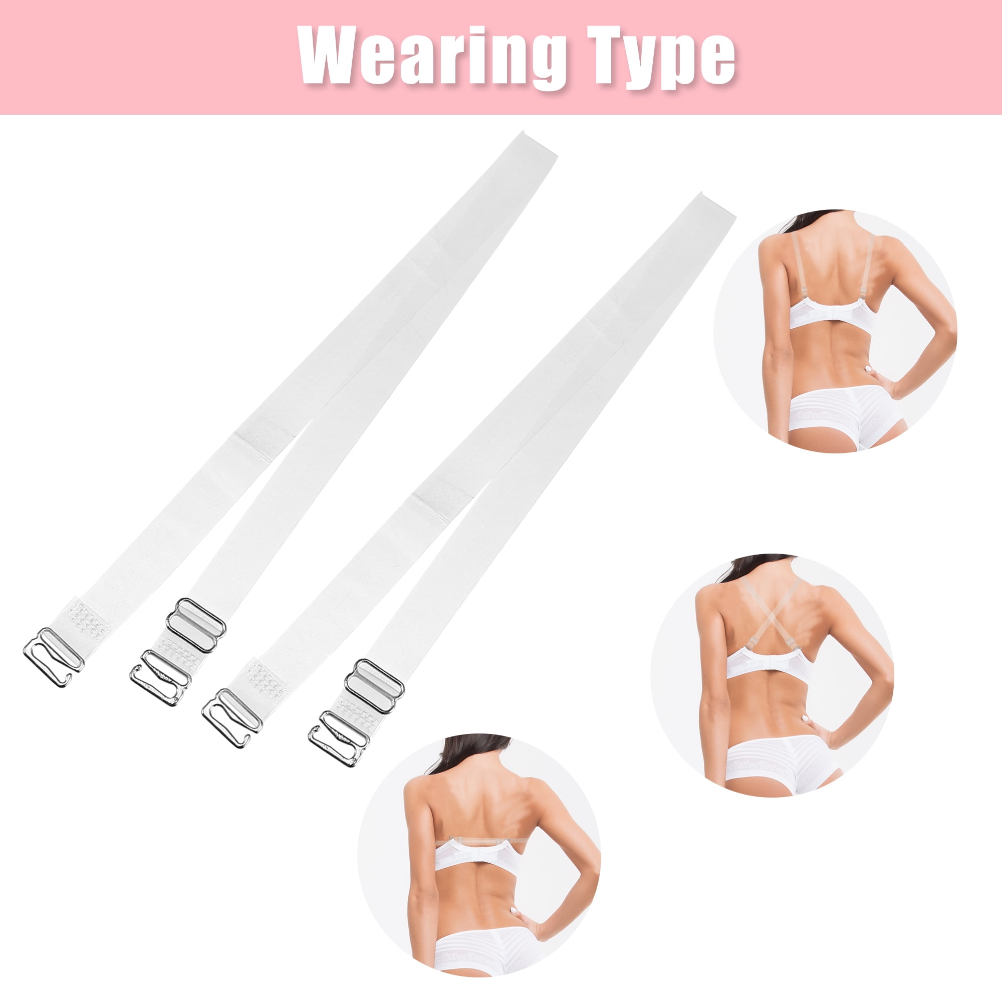 Unique Bargains 3Pairs Clear Bra Strap Stainless Steel Hook Shoulder Strap ABS 18mm 12mm