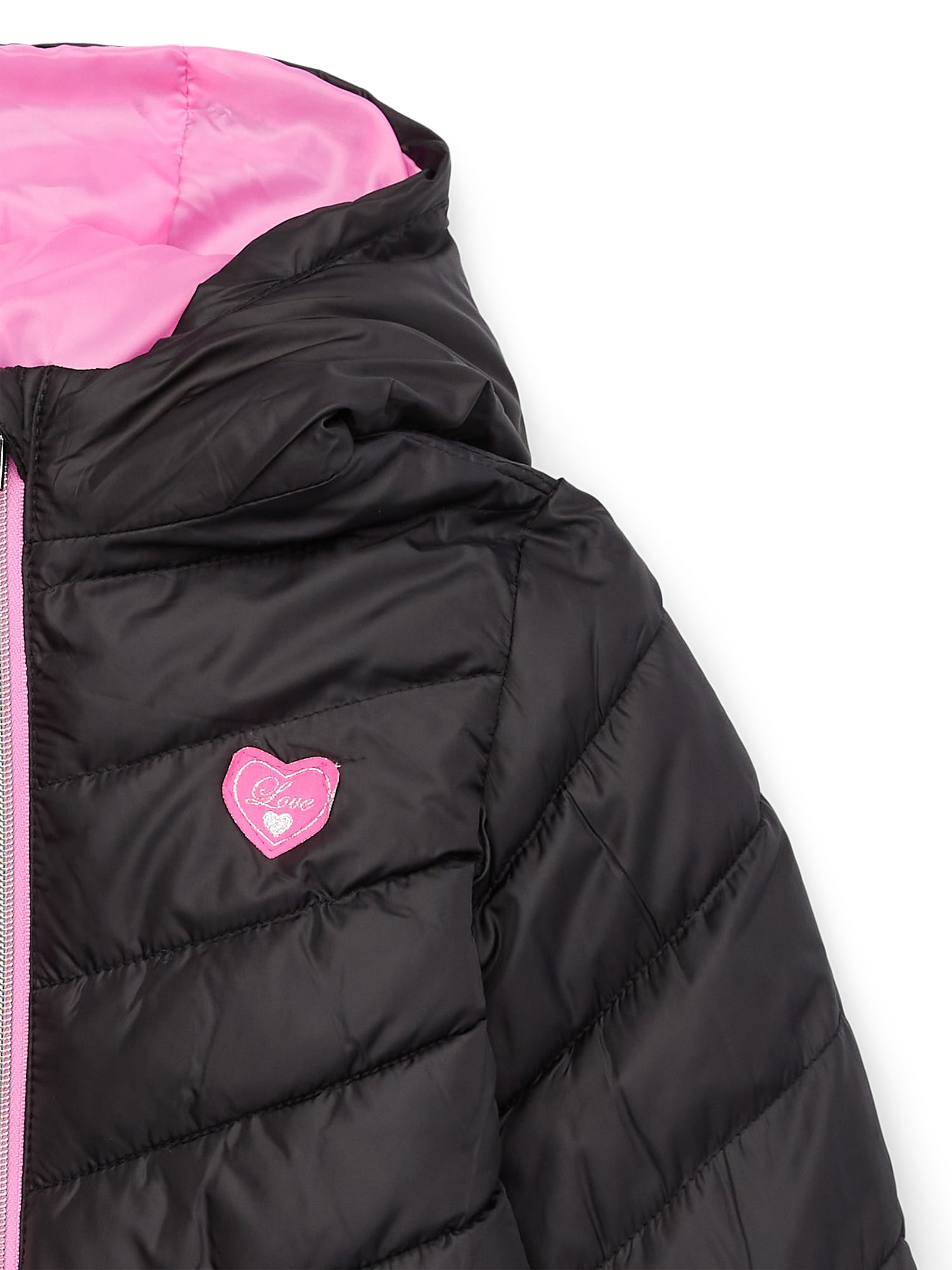 Pink Platinum Girls Solid Quilted Puffer Coat with Hood, Sizes 4-16