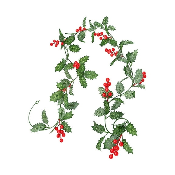 FEISHENTT Christmas Garland Artificial Holly Leaves Garland with Red Berry for Home Christmas Winter Holiday Fireplace Decoration