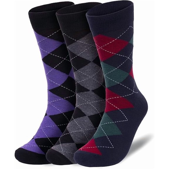 Premium Argyle Dress Socks for Men, Classic and Fun Cotton Socks, 3 Pair Set with Gift Box