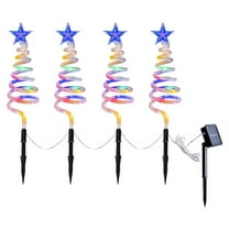 Solar Lighted Spiral Christmas Tree Light 4 Pcs, 15 Inch Outdoor Light Up Xmas Pathway Markers with Colorful Lights, 8 Modes