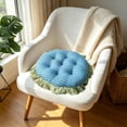 thumbnail image 4 of Lenkho Striped Tufted Round Seat Cushion with Ruffle Edge, Soft Padded Decorative Chair Pad, Comfort Thick Floor Sitting Cushion for Dining Chair, Kitchen Seat, Living Room, Bedroom Balcony, 4 of 6