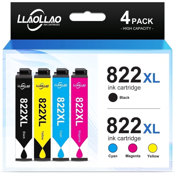 822XL Ink Cartridge for Epson 822 Ink 822xl Use with Epson Workforce Pro WF-3820 WF-4820 WF-4830 Printer (Black Cyan Magenta Yellow, 4-Pack) compatible