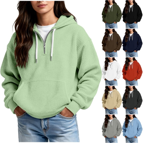 ShiShine Womens Quarter Zip Hoodies Casual Long Sleeve Drawstring Pullover Tops Loose Hooded Sweatshirt with Pocket