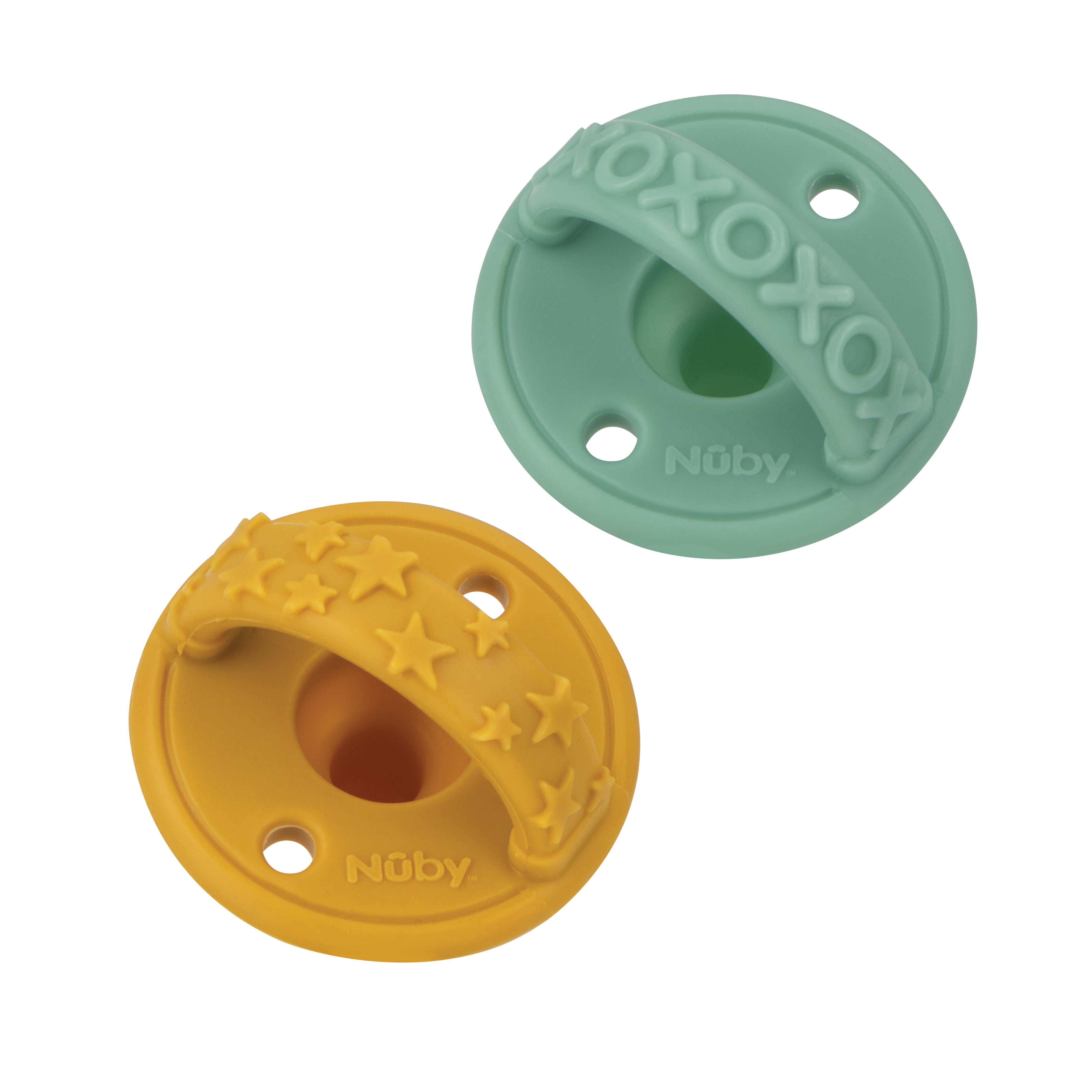 Nuby 3-D Sili Soother Baby Pacifier, XOXO and Stars, 2 Pack