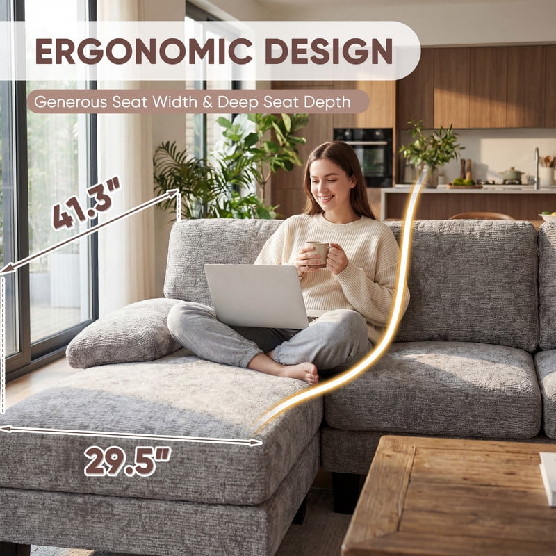 Vineego 105" Cloud U-shape Sectional Sofa Modern Modular Oversized Couches for Living Room,No Assembly Required,Gray