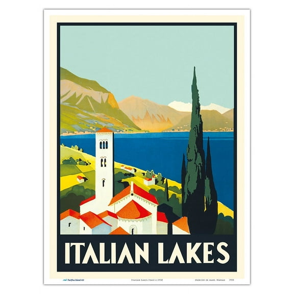 Italian Lakes Italy - Vintage Travel Poster c.1930 - Master Art Print (Unframed) 9in x 12in