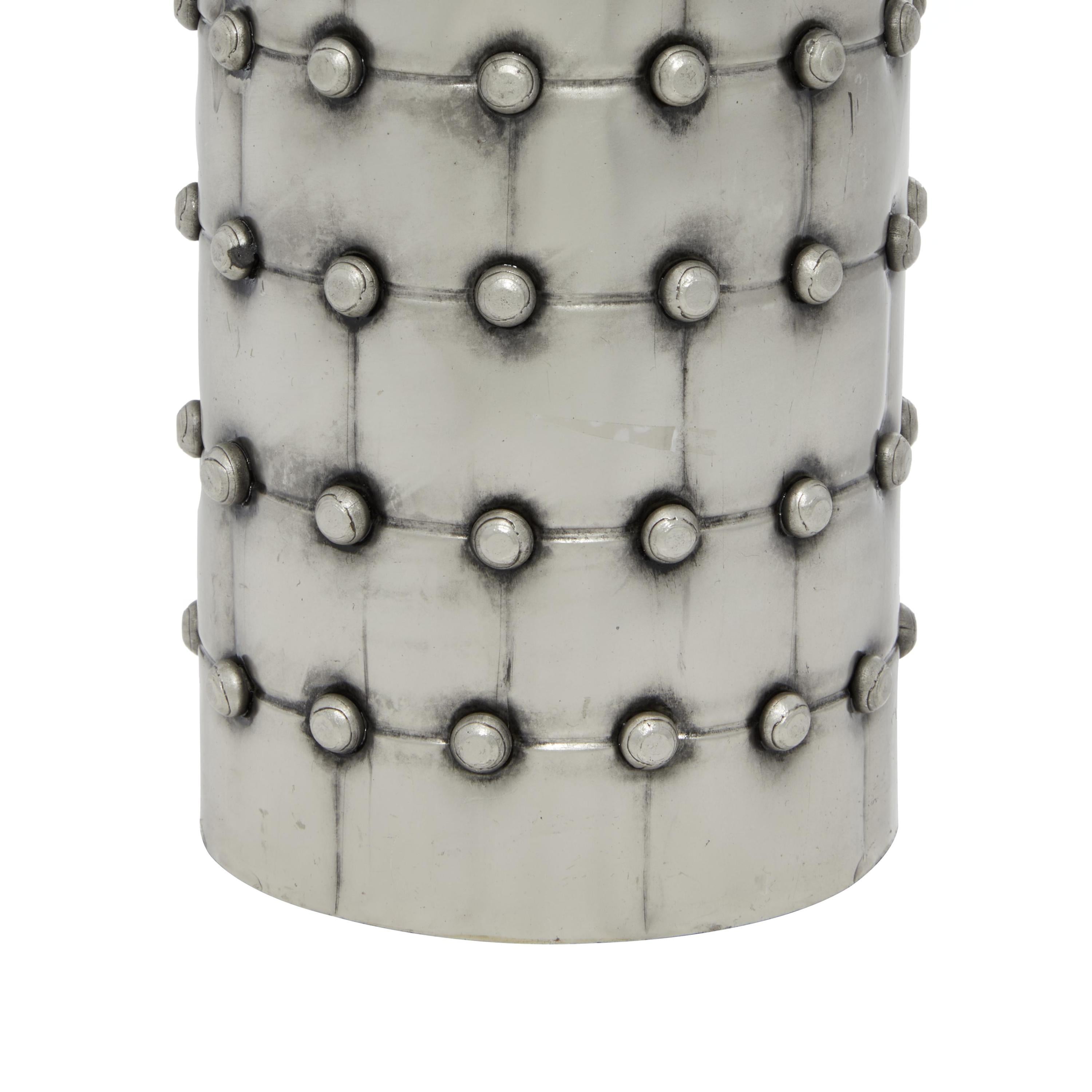 DecMode 3 Candle Silver Metal Handmade Pillar Candle Holder with Studs, Set of 3