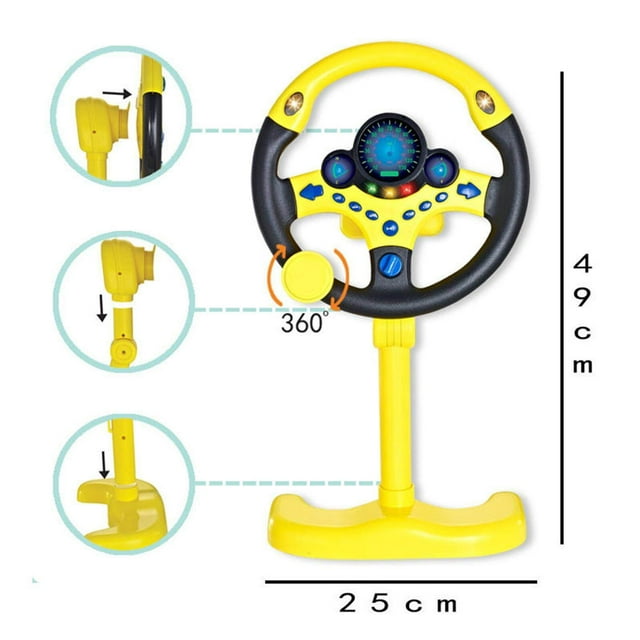 pitrice Simulated Steering Wheel for Kids Driving Controller W/Music and Light Yellow