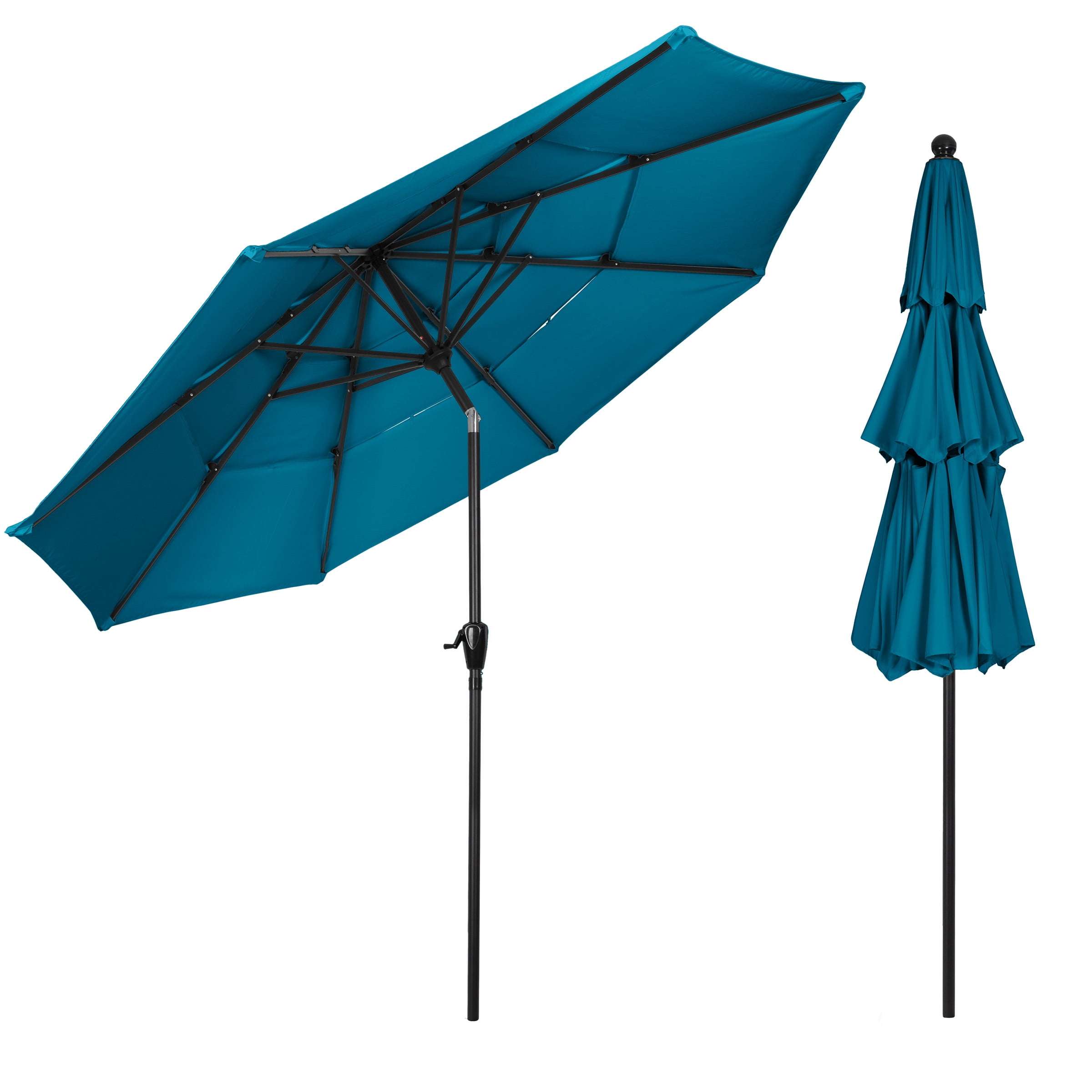 Pure Garden 10 ft Patio Umbrella - 3-Tier Outdoor Sunshade with Tilt, Teal