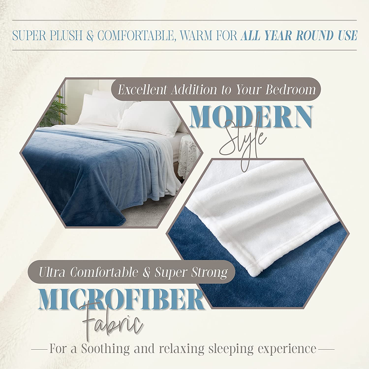 Ombre Print All Season Fleece Blanket - Anti-Static - Plush, Soft and Cozy, Full/Queen, Blue