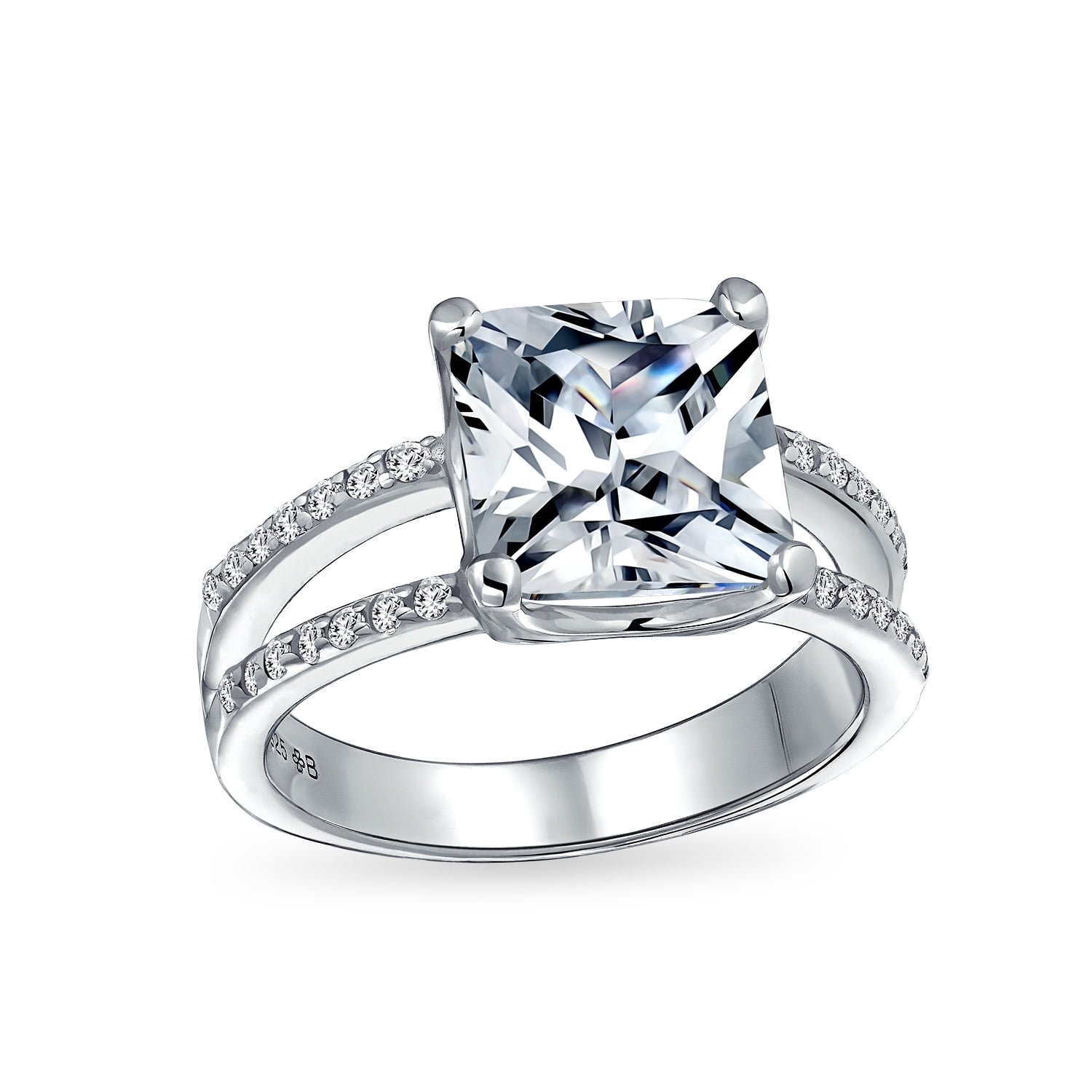 Princess Kylie Pave Square Center Cubic Zirconia Designer Ring Rhodium Plated Sterling Silver