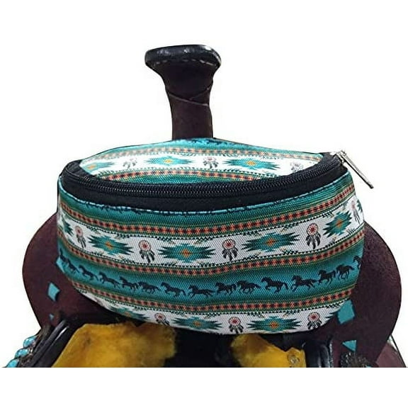 Showman Teal Southwest Horse Design Insulated Nylon Saddle Pouch