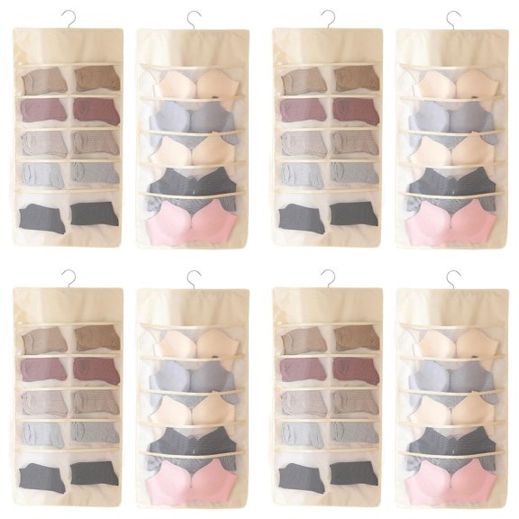 1 Pack Closet Hanging Bra Organizer With Metal Hanger Wall Shelf Wardrobe Mesh Pockets Hanging Storage Bag For Bra Socks Underwear Storage Space Saving Closet Hanging