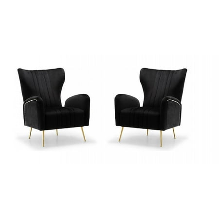 Meridian Furniture Opera Black Velvet Gold Stainless Legs Accent Chair (Set of2)