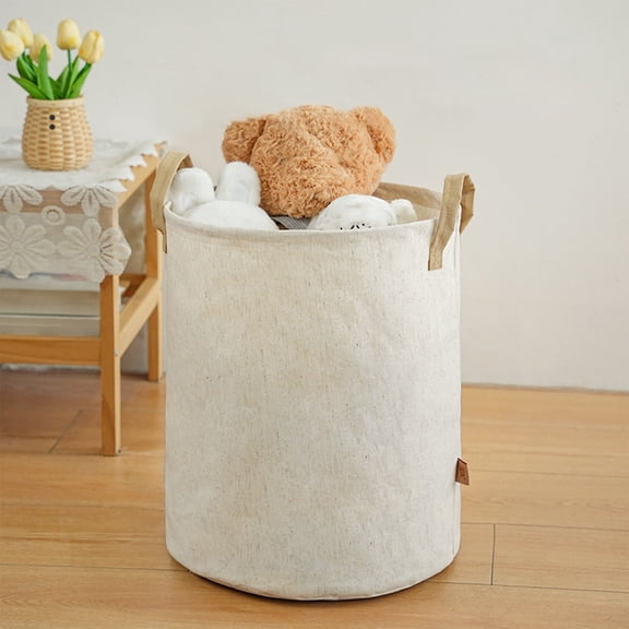 Ohmyroo Large Laundry Basket White Cotton Linen Folding Clothes Hamper for Home Family Bedroom Closet Organizing Washable Organizer Tool