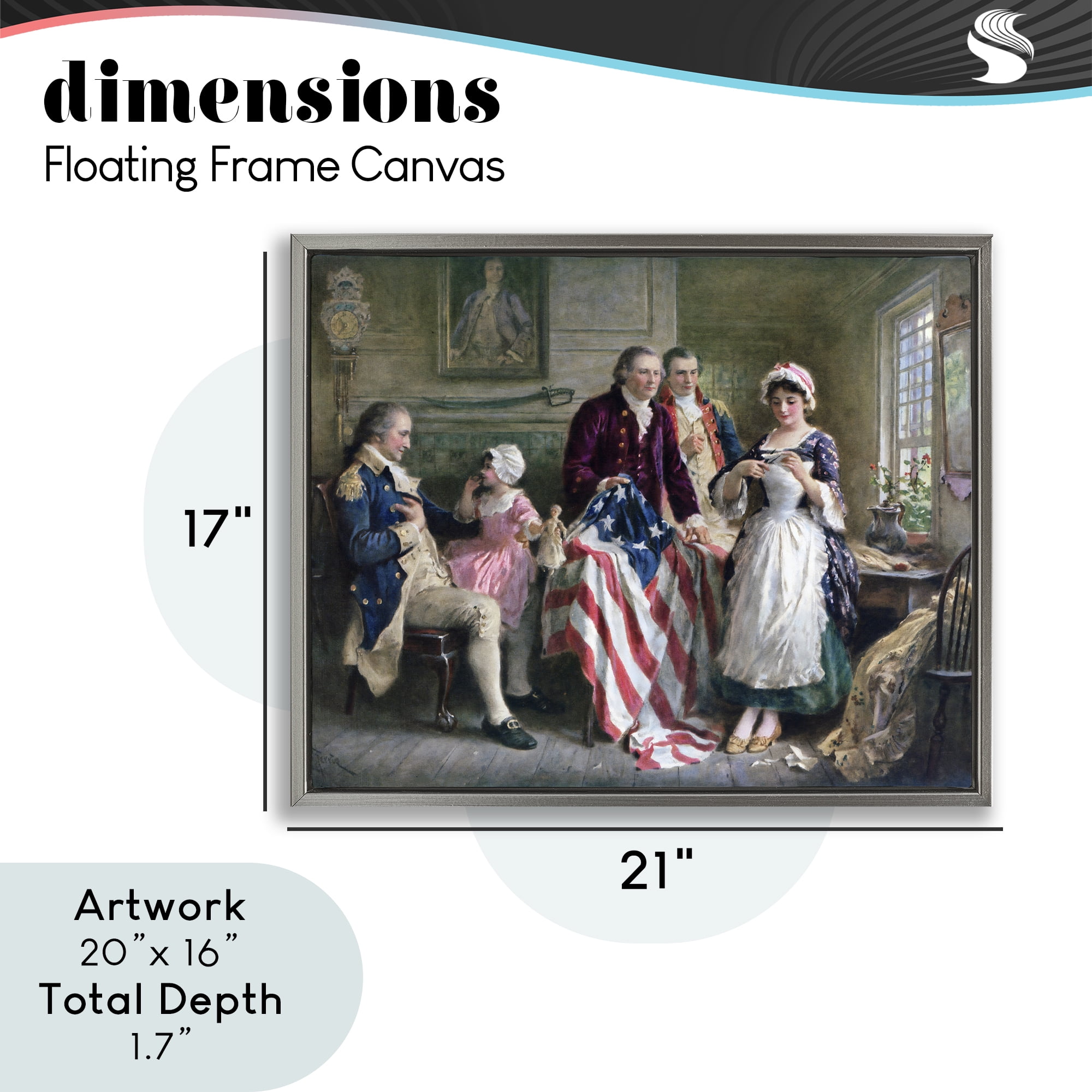 Historical Betsy Ross Gray Framed Floater Canvas Wall Art, design by Arlington Prints